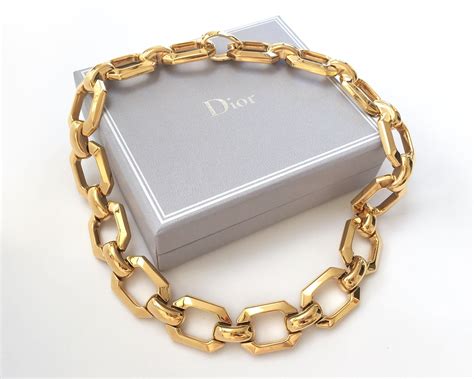 Christian Dior Vintage Gold Metal Cuban Chain Link Logo 